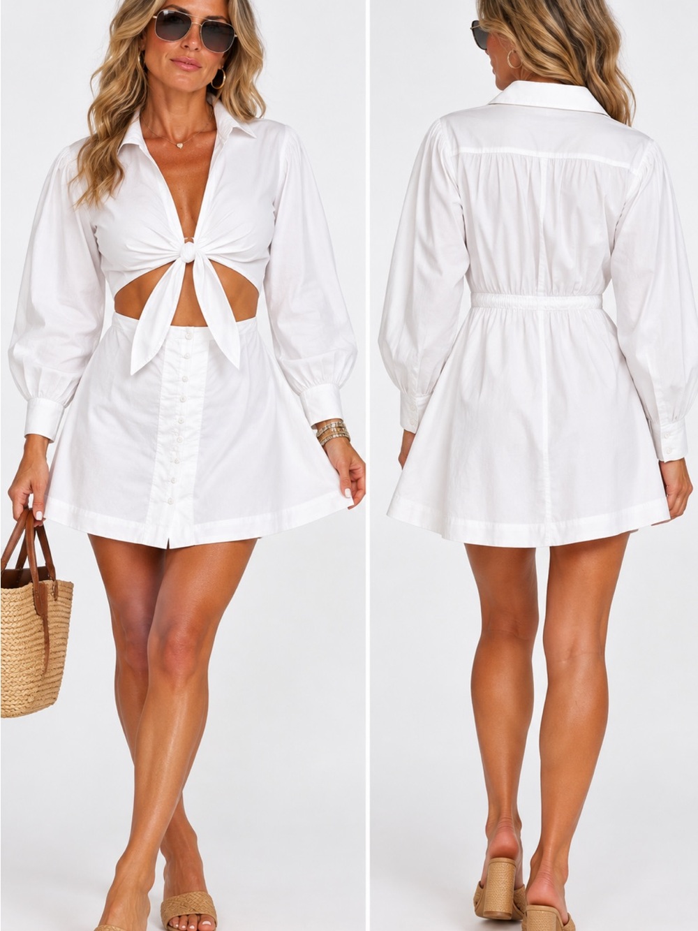 For Love And Lemons White Tie-Front Cutout Mini Dress